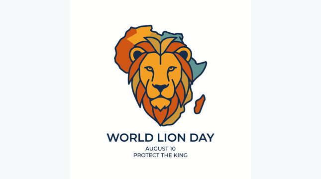 World Lion Day Illustration: Majestic Lion Head with Africa Map Silhouette