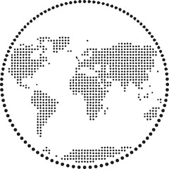 Fototapeta premium Black Dotted World Map Globe Circle Halftone Pattern Vector Icon Illustration