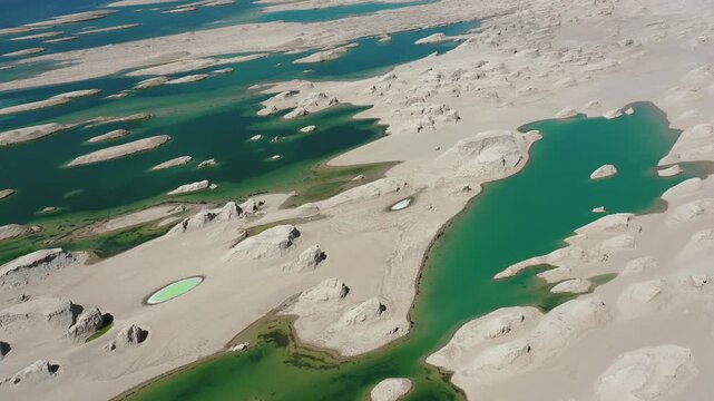 Aerial Water Yardang Continuous Salt Lake Qinghai China