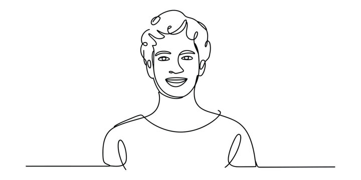 Continuous single line drawing of a happy young man smiling face portrait Vector, illustration