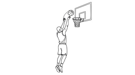 Basketball player dunking a ball in a slam dunk. Line art illustration. © Atul