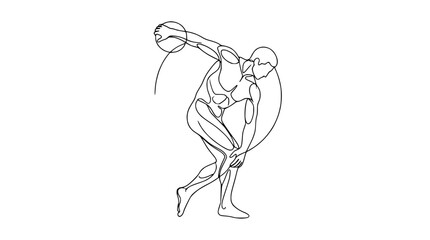 Fototapeta premium Continuous Line Drawing of a Discus Thrower in Motion, Athlete Silhouette