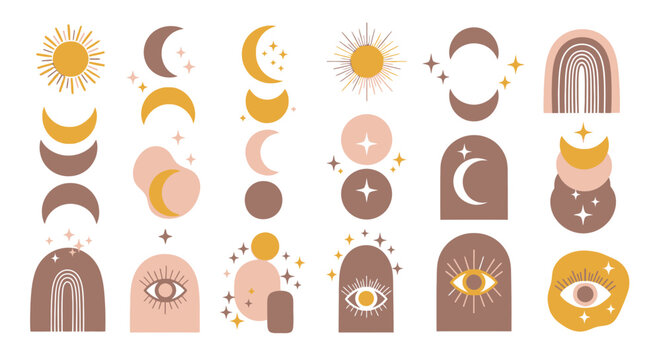 Boho Celestial Elements: Sun, Moon Phases, Rainbows, and Evil Eye
