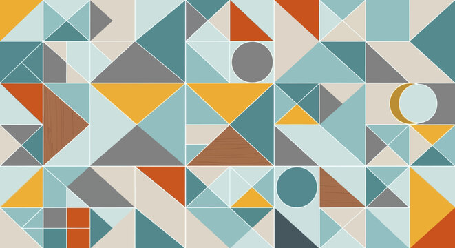 Geometric pattern with triangles and circles, retro colors