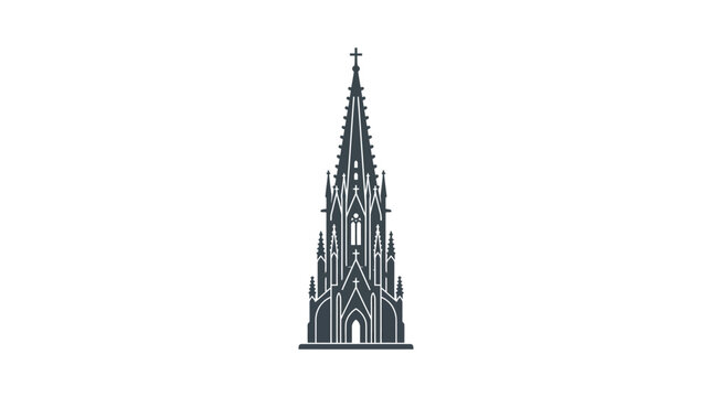 A detailed vector illustration of a tall gothic church spire against a plain background.