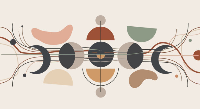 Abstract Moon Phases and Organic Shapes Mid-Century Modern Design