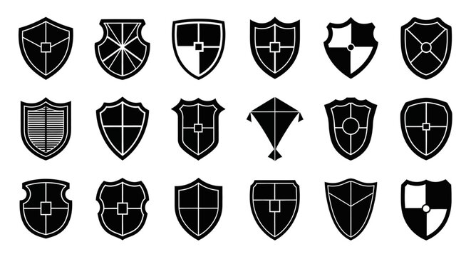 Collection of shield emblems and kite symbol icons