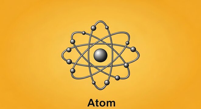 Simplified atomic structure illustration with orbiting electrons and central nucleus