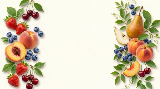 Fresh summer fruit vertical borders on cream background
