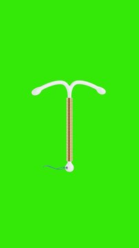 4k Resolution Vertical Video for Social Media:  IUD Birth Control Concept. Copper Intrauterine Device With Blue Strings Seamless Loop Animated On Green Screen Chroma Key Background With Alpha Matte
