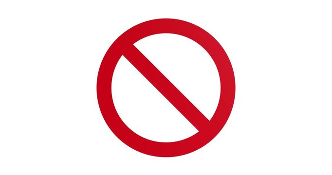 4k Resolution Video: Prohibition Symbol Concept. Red Circle Slash Sign Animated On White Background With Alpha Matte