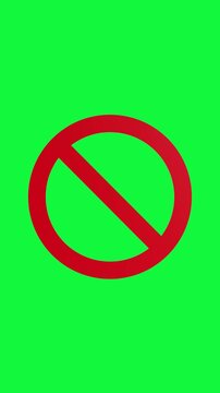 4k Resolution Vertical Video for Social Media: Prohibition Symbol Concept. Red Circle Slash Sign Animated On Green Screen Chroma Key Background With Alpha Matte