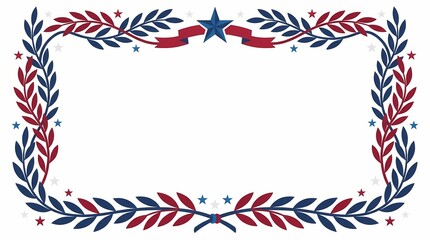 Obraz premium Memorial Day greeting card template features patriotic red, white, and blue laurel wreath border with stars
