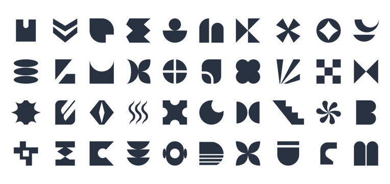 Set of geometric shapes collection &ndash; abstract minimal flat icons, decorative marks, modern bold silhouette symbols on white background. minimal vector elements