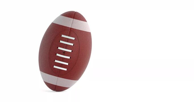 4k Resolution Video: American Football Game Concept. Brown Leather Football With White Laces Seamless Loop Rotating On White Background With Alpha Matte