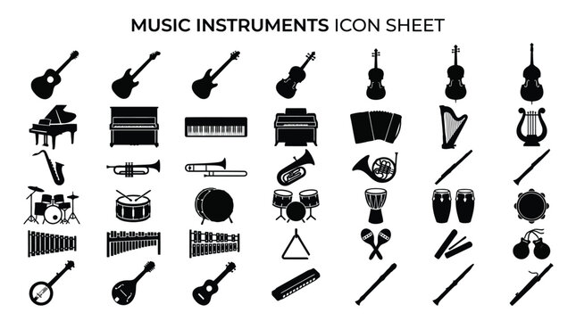 Music icons depict instruments set.