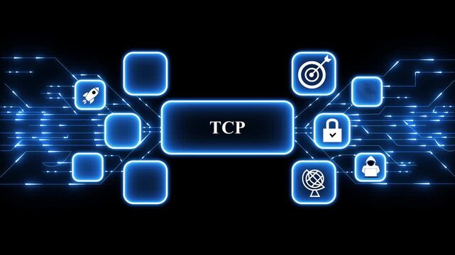 Digital world TCP business concept icons.Digital Circuit Network Technology internet data space Background.4k technology animation