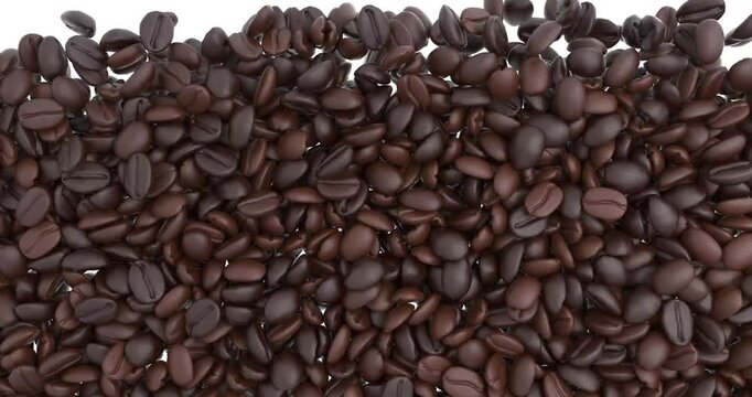 4k Resolution Video: Coffee Energy Concept. Roasted Brown Coffee Beans Growth Animated On White Background With Alpha Matte