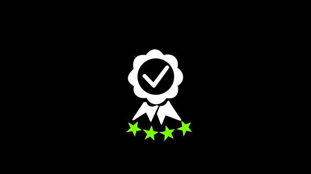 Businessman presenting quality assurance badge with four star rating and approval check mark above customer satisfaction, service excellence, trust, feedback. 4K Animation.4k motion video.