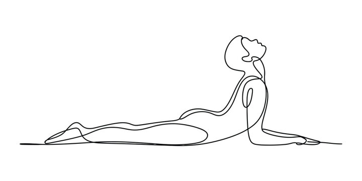 Continuous one line drawing of a woman doing yoga cobra pose Vector, illustration