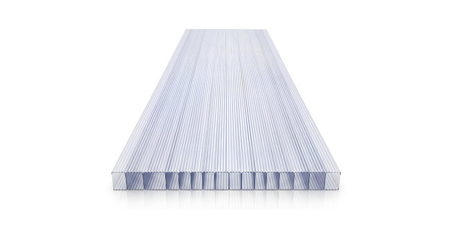 Clear polycarbonate hollow sheet isolated on white background plastic construction material