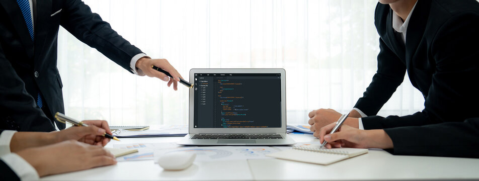Software development programming on computer screen for brisk application and program coding