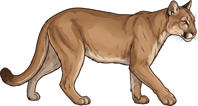Wild cougar walking side view illustration, vector mountain lion puma mascot isolated