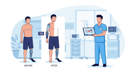 Fototapeta premium Prosthetic Limb Comparison: Before and After Robotic Arm Surgery