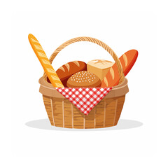 Fototapeta premium Cartoon basket with bananas and strawberries