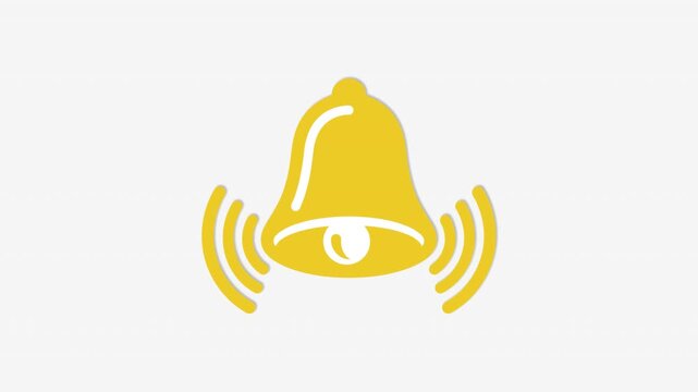 Yellow Ringing Bell Icon With Sound Waves On Simple White Background Minimalist Notification Design