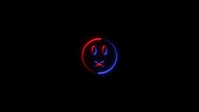 Glowing neon emoji icon animation,Glowing neon smiley face animation with cute demon icon 4K animation videos,& black background