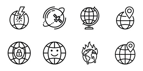Global earth world globe icons set representing communication and environmental geography concepts with geography © Suhel_AI Design