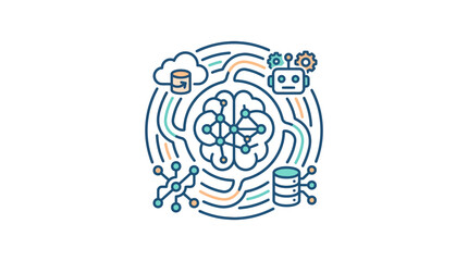 Naklejka premium Artificial intelligence brain network with data and robot icons.