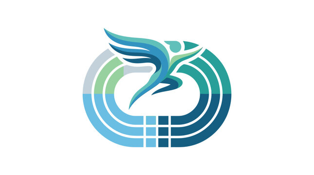 Abstract flying figure icon inside oval stadium track