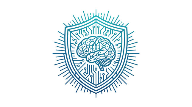 AI brain inside a protective security shield.