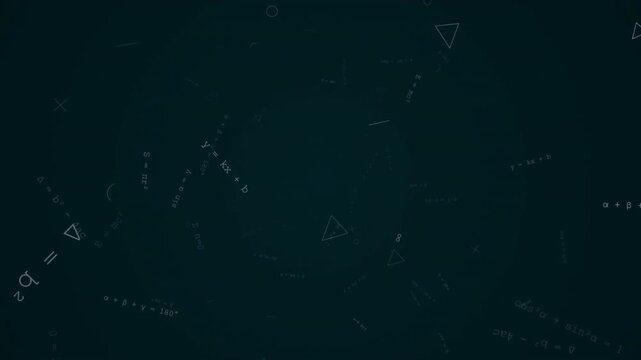 Floating Mathematical Equations and Scientific Formulas Flying Through Dark Digital Space
