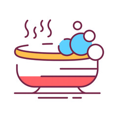 Fototapeta premium Bathtub with Bubbles and Steam Line Icon Vector Illustration 