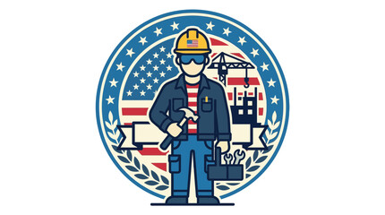 Fototapeta premium American Worker Construction Badge Illustration