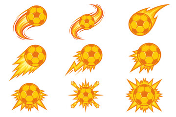Obraz premium Flaming Football Icon Collection Vector Illustration Set