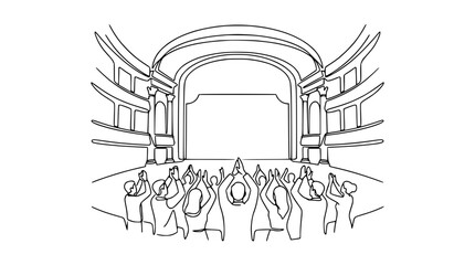 Obraz premium Audience applauding in grand theatre, stage curtains opening, applause, celebration, performance