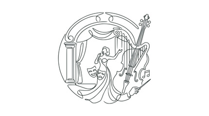 Elegant Opera Singer Performing with Orchestra in Circular Theater Design © Ipung