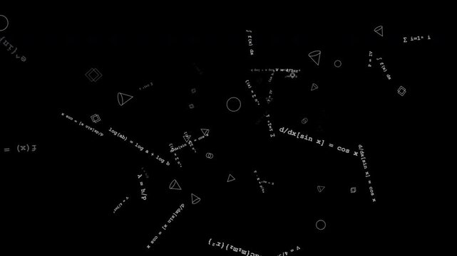 Floating Mathematical Equations and Geometric Shapes in 3D Space Motion Graphics