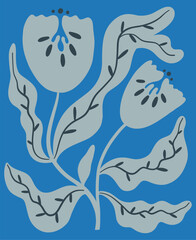 Fototapeta premium Stylized blue floral illustration with two bell-shaped flowers isolated on transparent background