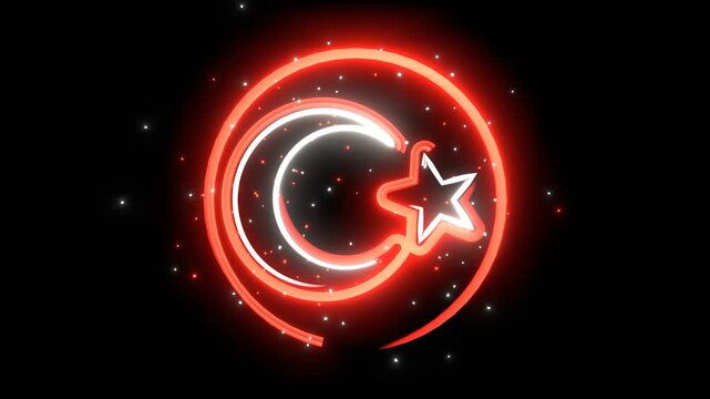 Celebration template for Turkey Independence day. National flag round icon glowing with energy and particles.