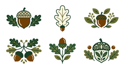 Autumn Acorn and Oak Leaf Decorative Emblems Set © Aziz