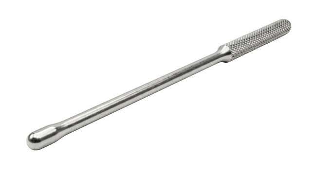 Surgical uterine sound medical instrument, stainless steel dilator for gynecology, professional chrome plated clinical probe for diagnostic use isolated on White Background