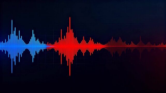 Audio waveform with blue and red colors