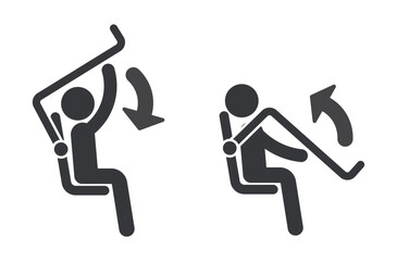 Bundle isolated pictogram illustrating body protector opening and usage instructions for high adrenaline rides. © AndiPoe