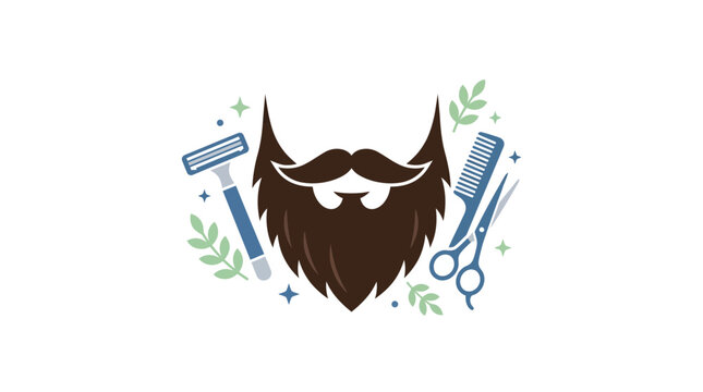 Barbershop Icon with Beard Razor Scissors and Comb