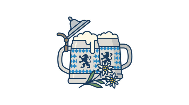 Bavarian Beer Mugs with Edelweiss Illustration